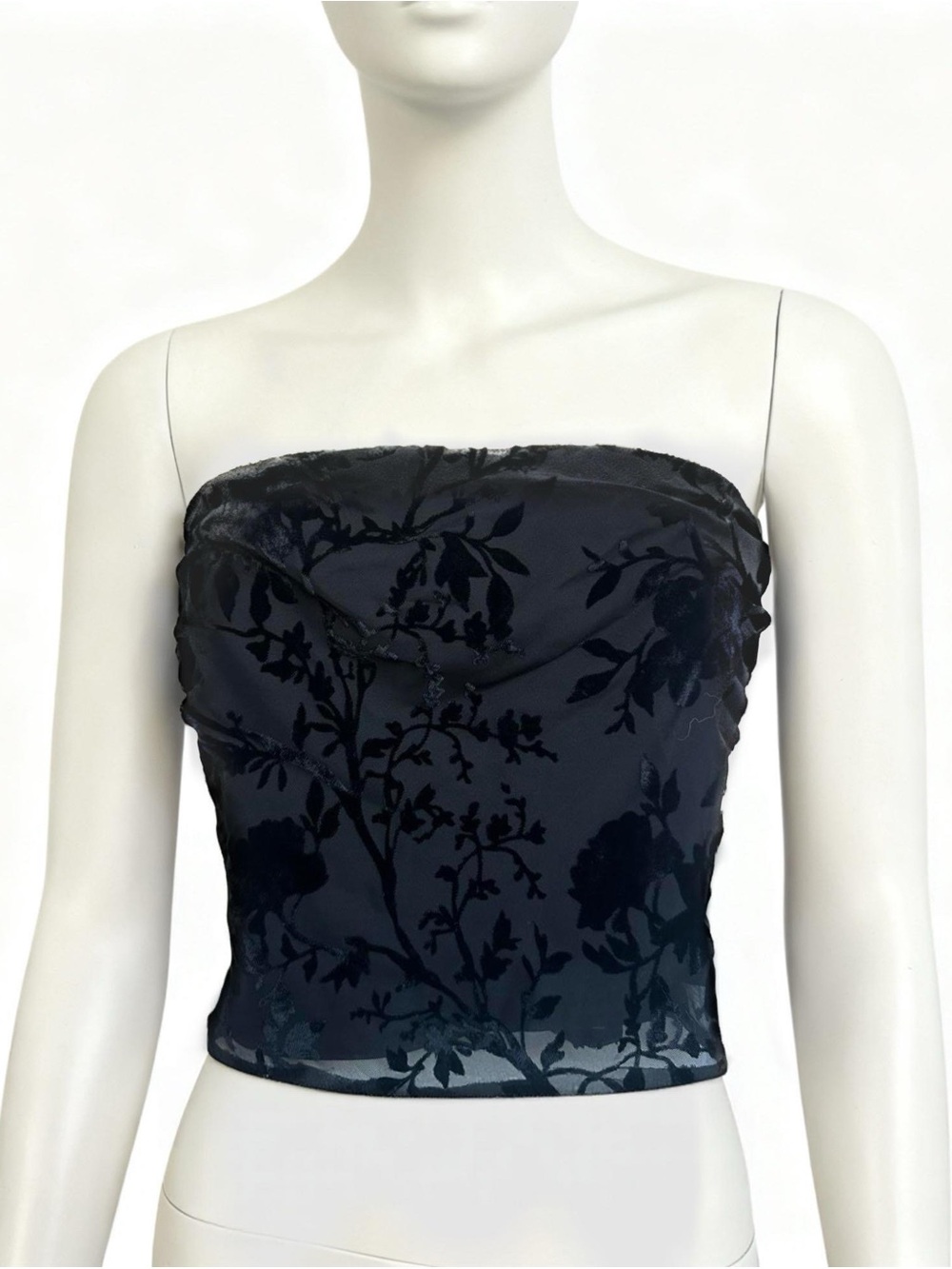 Forever 21 Black Floral Velvet Tube Top